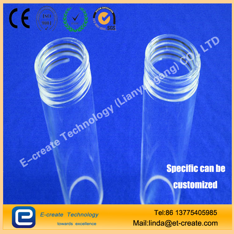 artz thread, threaded mouth quartz tube, external thread quartz tube, quartz screw tied to support custom processing